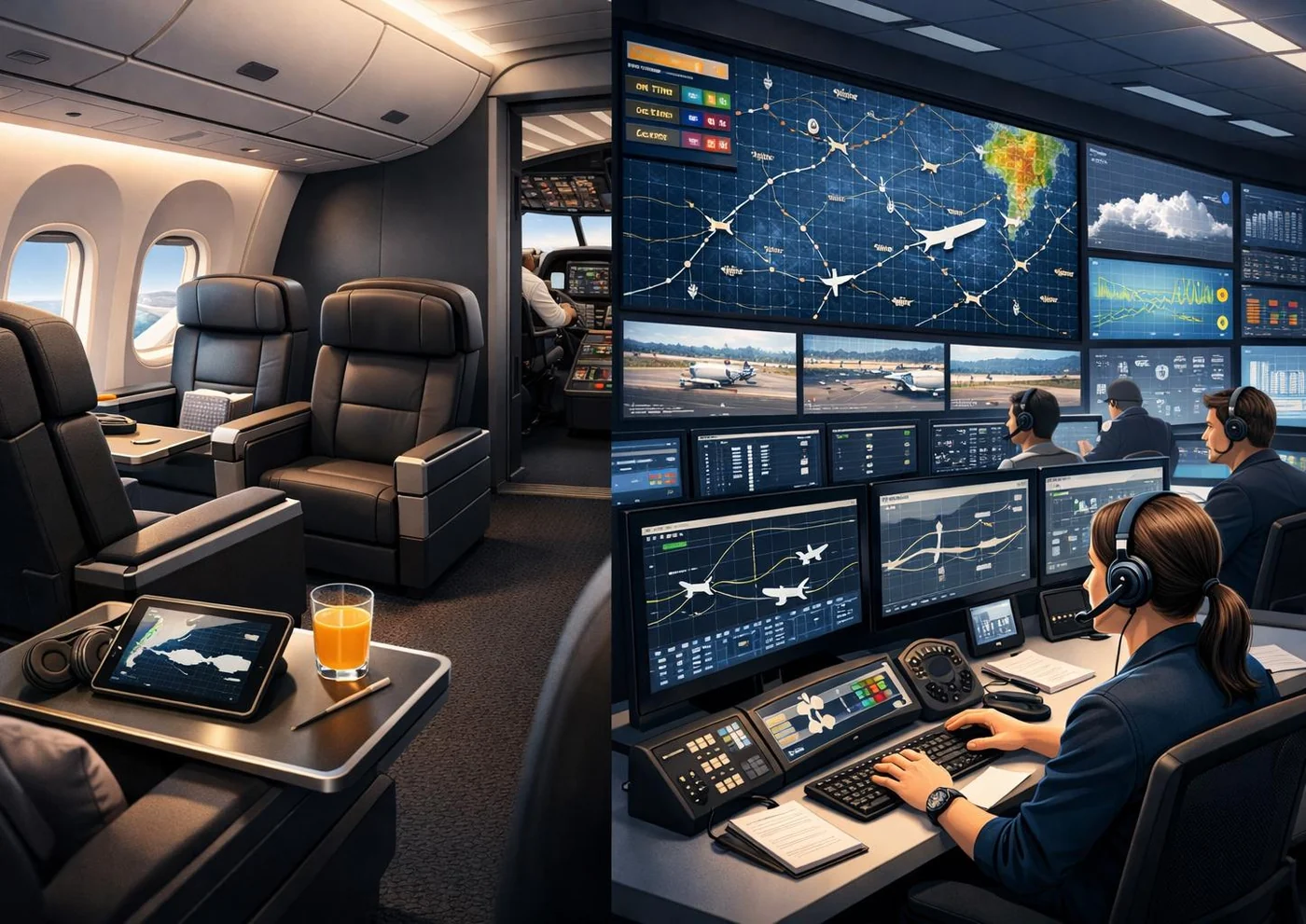 Aircraft cabin and aviation operations control environment