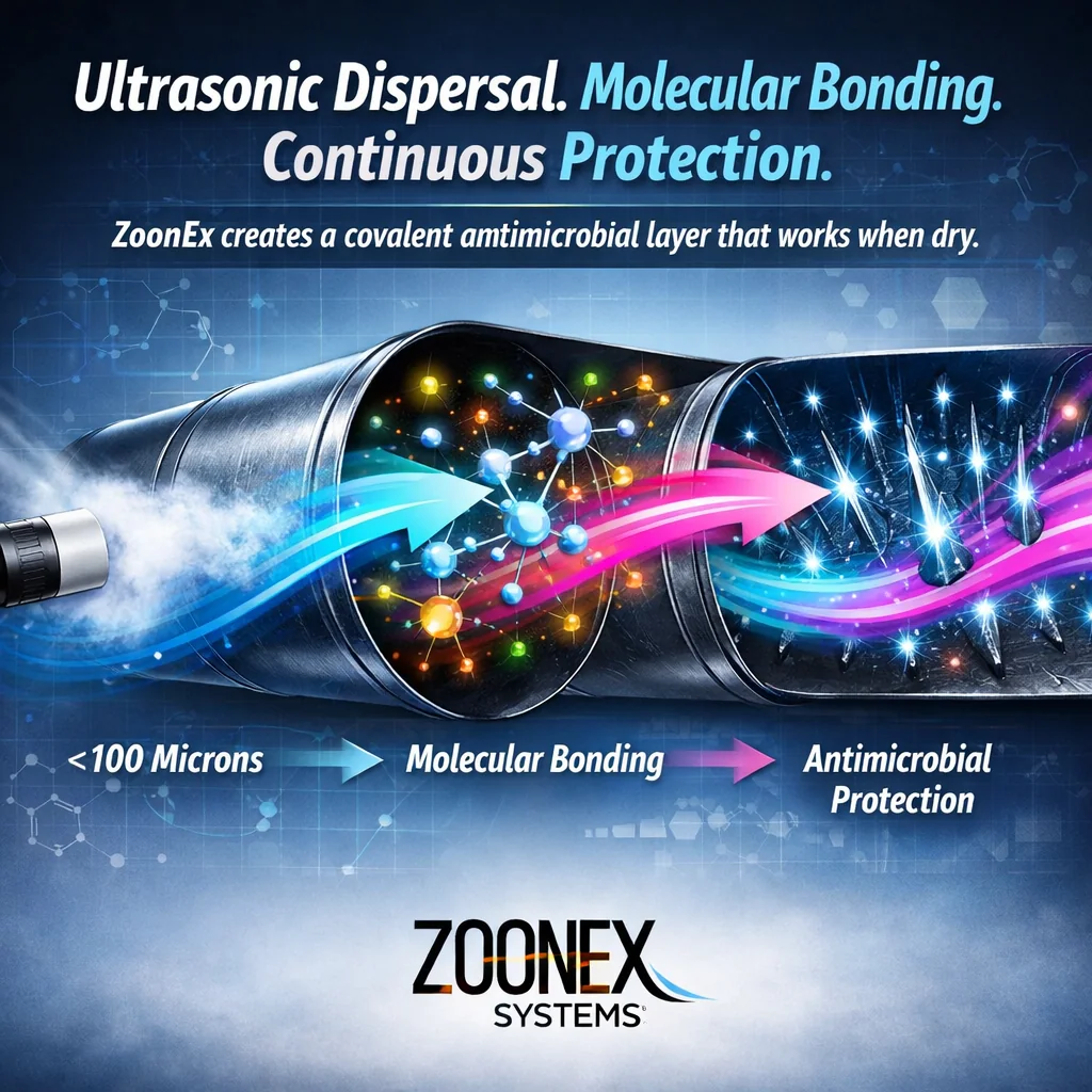 Ultrasonic dispersal and molecular bonding illustration